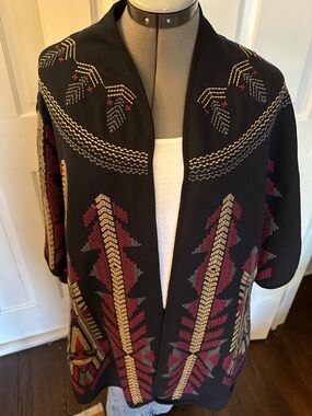 Johnny Was Black Jersey Fabric Embroidered Button Side Poncho Jacket XS